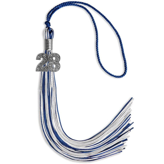 Royal Blue/Silver/White Mixed Color Graduation Tassel with Silver Bling Charm by Wholesale Grad Supply