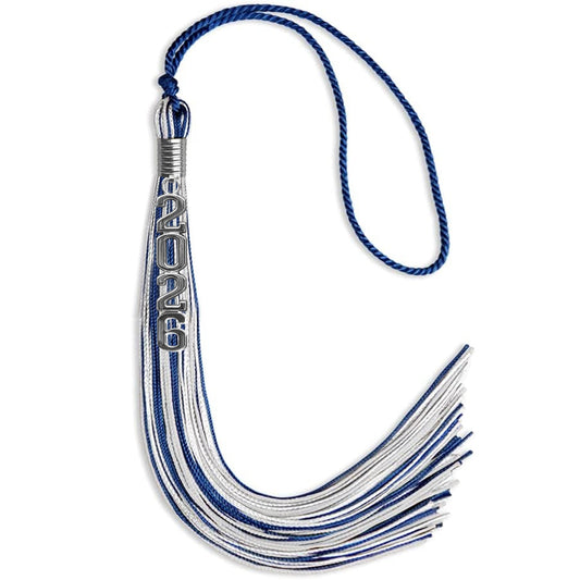 Royal Blue/Silver/White Mixed Color Graduation Tassel with Silver Stacked Date Drop by Wholesale Grad Supply