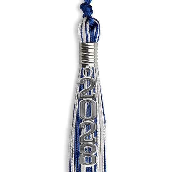 Royal Blue/Silver/White Mixed Color Graduation Tassel with Silver Stacked Date Drop by Wholesale Grad Supply