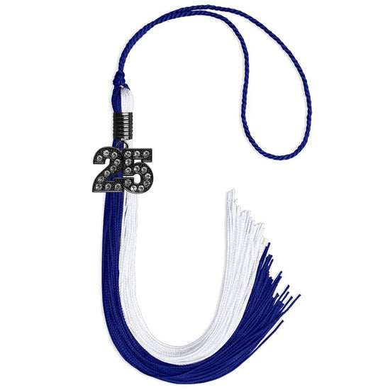 Royal Blue/White Graduation Tassel with Black Bling Charm by Wholesale Grad Supply