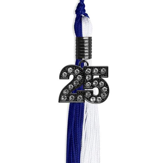 Royal Blue/White Graduation Tassel with Black Bling Charm by Wholesale Grad Supply