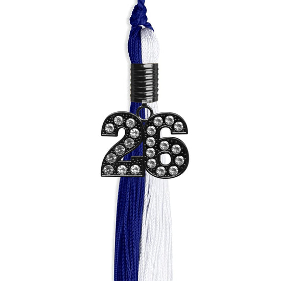 Royal Blue/White Graduation Tassel with Black Bling Charm by Wholesale Grad Supply