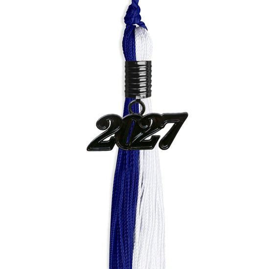 Royal Blue/White Graduation Tassel with Black Bling Charm by Wholesale Grad Supply