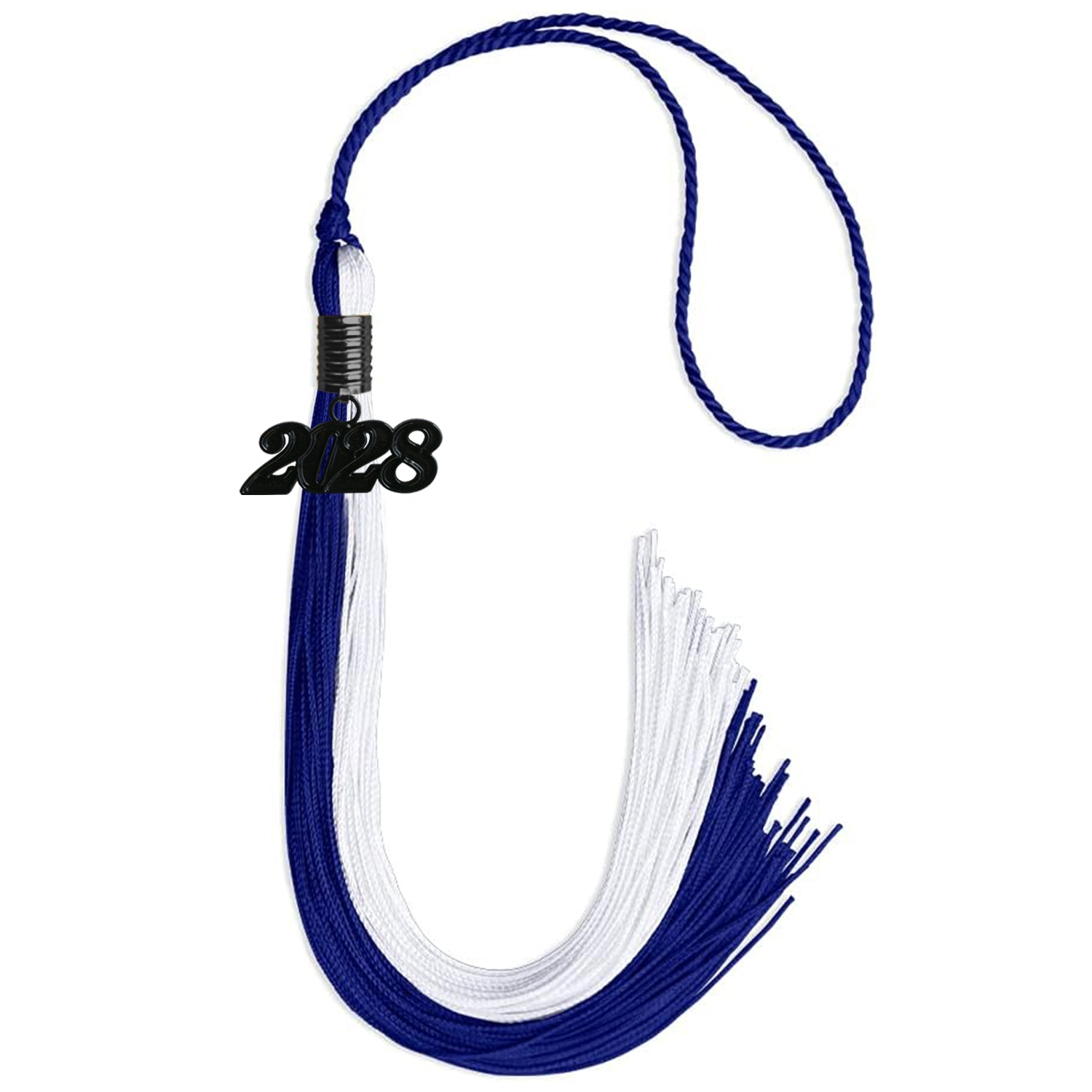 Royal Blue/White Graduation Tassel with Black Bling Charm by Wholesale Grad Supply