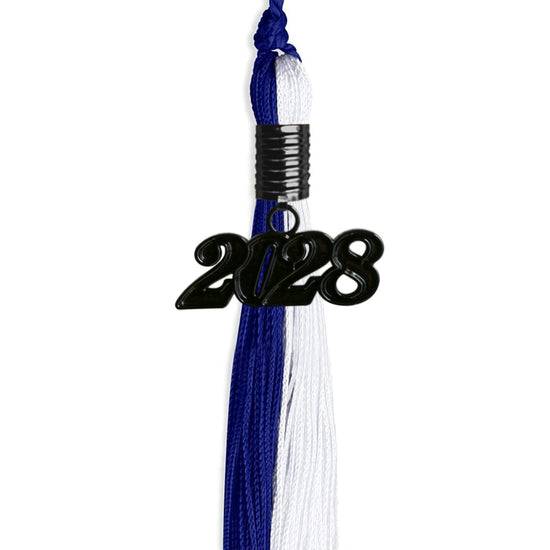 Royal Blue/White Graduation Tassel with Black Bling Charm by Wholesale Grad Supply