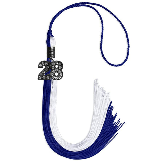 Royal Blue/White Graduation Tassel with Black Bling Charm by Wholesale Grad Supply