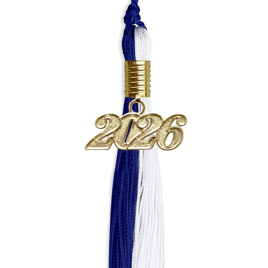 Royal Blue/White Graduation Tassel with Gold Bling Charm by Wholesale Grad Supply