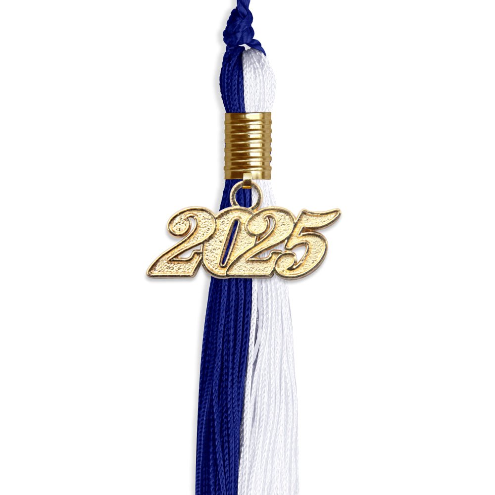 Royal Blue/White Graduation Tassel with Gold Bling Charm by Wholesale Grad Supply