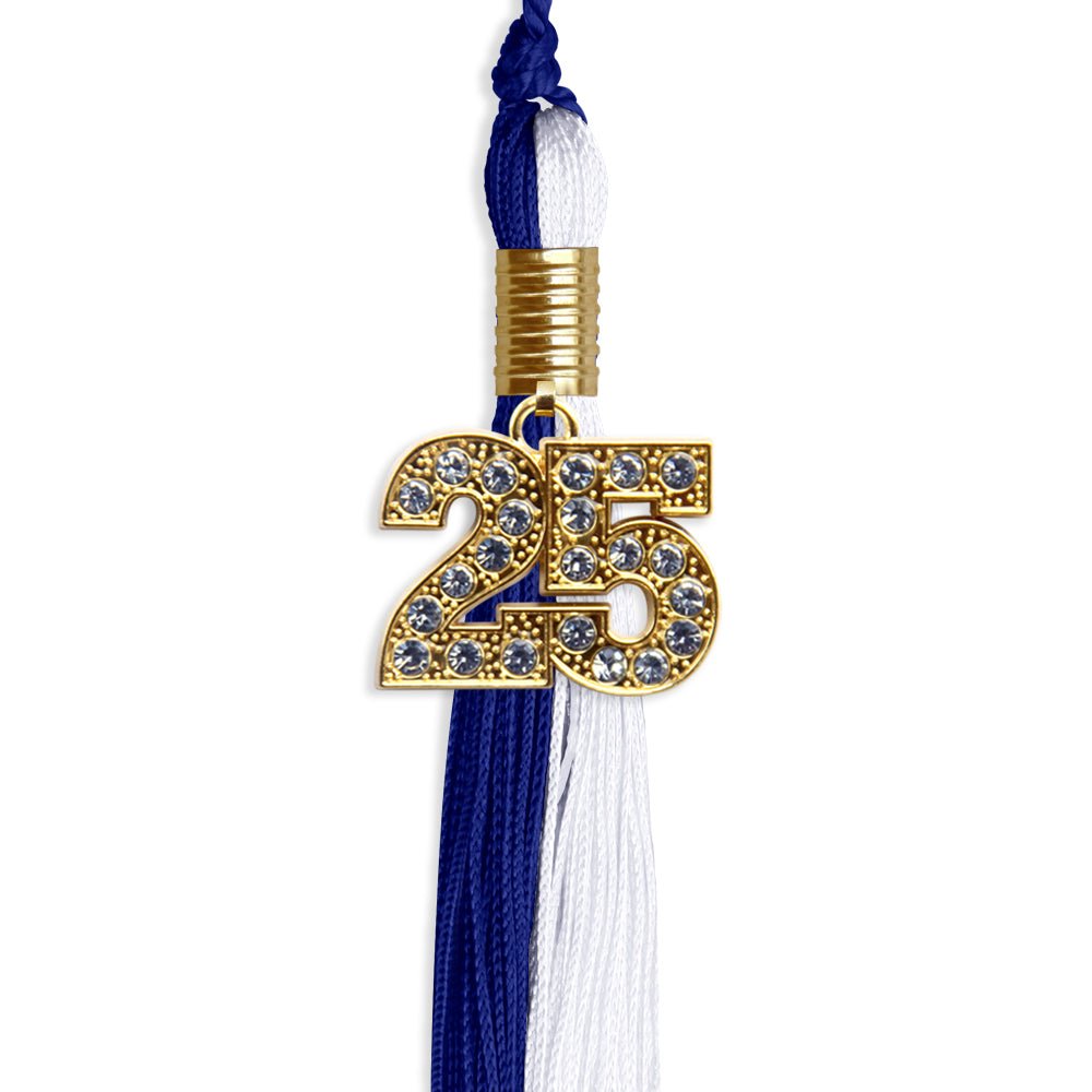 Royal Blue/White Graduation Tassel with Gold Bling Charm by Wholesale Grad Supply