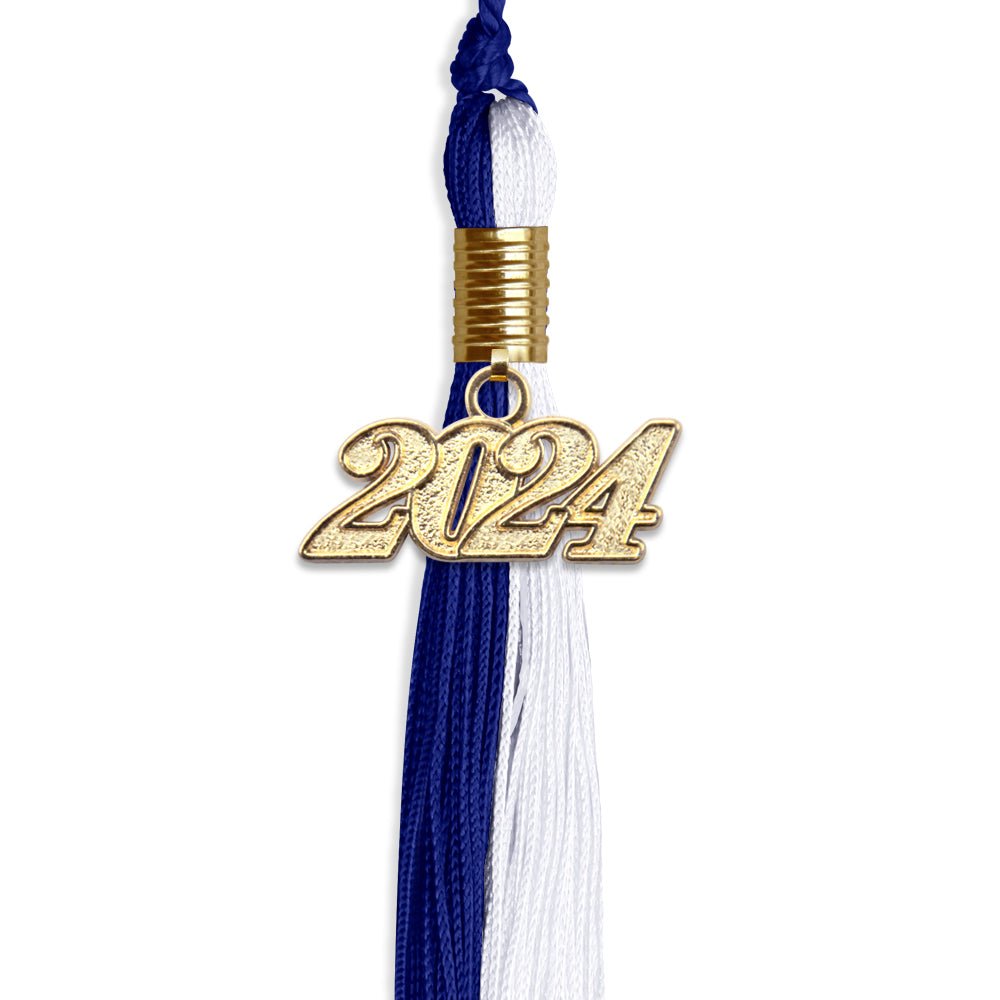 Royal Blue/White Graduation Tassel with Gold Bling Charm by Wholesale Grad Supply