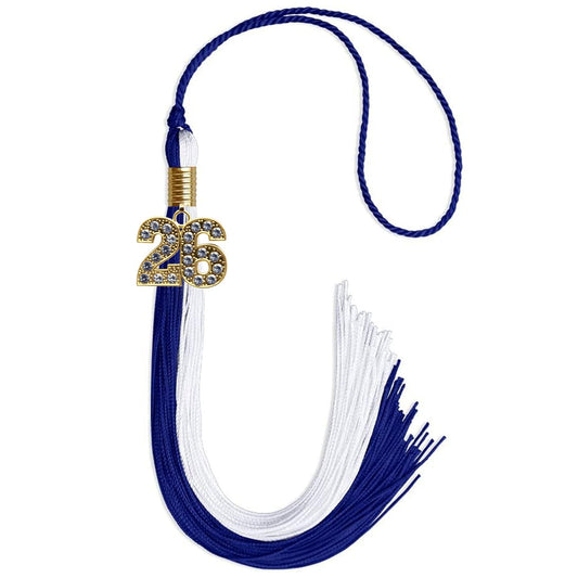 Royal Blue/White Graduation Tassel with Gold Bling Charm by Wholesale Grad Supply