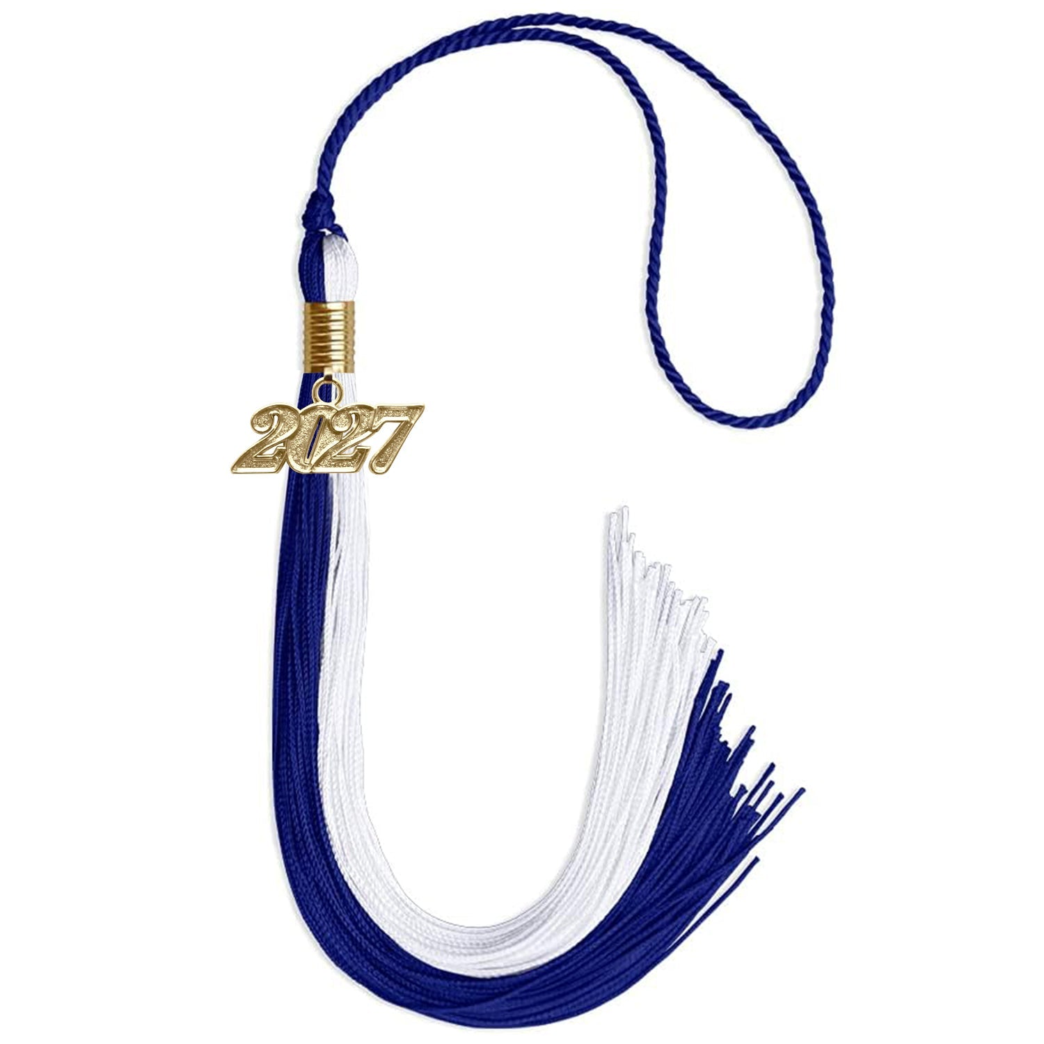Royal Blue/White Graduation Tassel with Gold Bling Charm by Wholesale Grad Supply