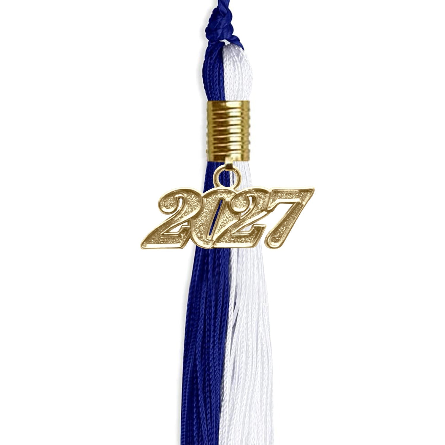 Royal Blue/White Graduation Tassel with Gold Bling Charm by Wholesale Grad Supply