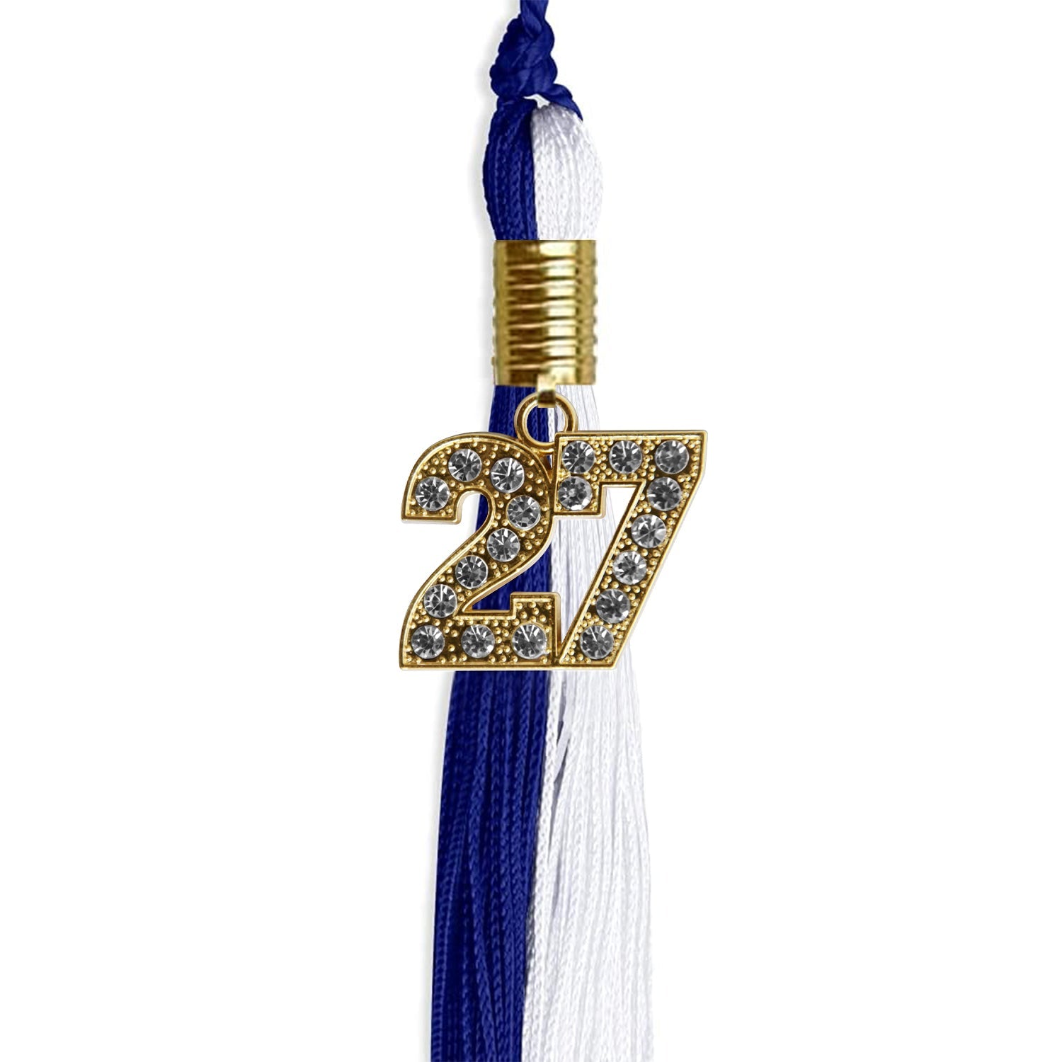 Royal Blue/White Graduation Tassel with Gold Bling Charm by Wholesale Grad Supply