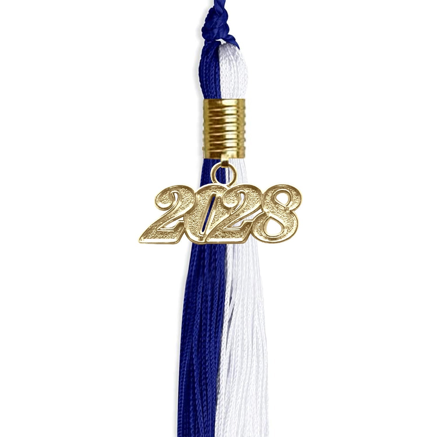 Royal Blue/White Graduation Tassel with Gold Bling Charm by Wholesale Grad Supply