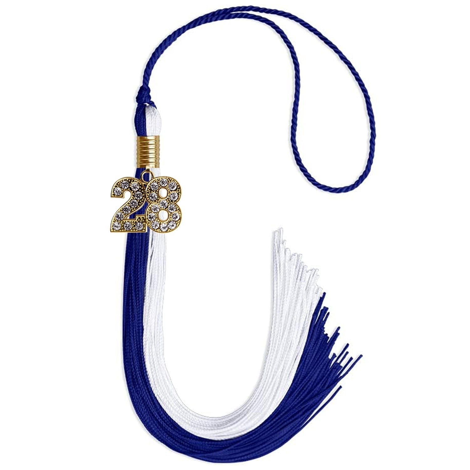 Royal Blue/White Graduation Tassel with Gold Bling Charm by Wholesale Grad Supply