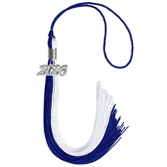 Royal Blue/White Graduation Tassel with Silver Bling Charm by Wholesale Grad Supply