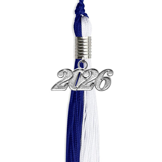 Royal Blue/White Graduation Tassel with Silver Bling Charm by Wholesale Grad Supply