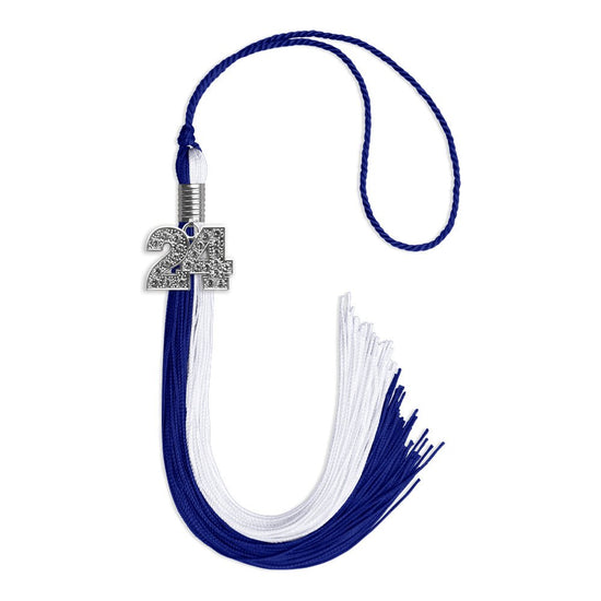 Royal Blue/White Graduation Tassel with Silver Bling Charm by Wholesale Grad Supply