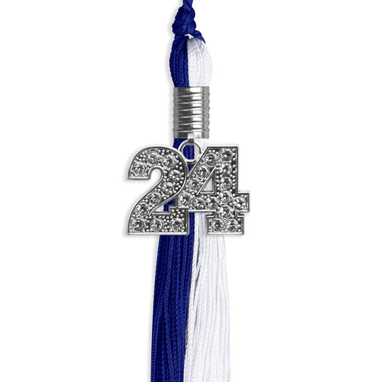 Royal Blue/White Graduation Tassel with Silver Bling Charm by Wholesale Grad Supply