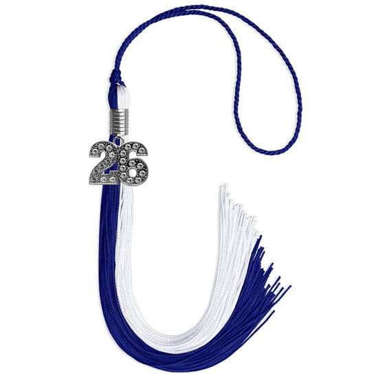 Royal Blue/White Graduation Tassel with Silver Bling Charm by Wholesale Grad Supply