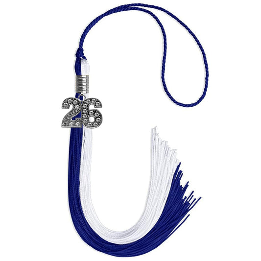 Royal Blue/White Graduation Tassel with Silver Bling Charm by Wholesale Grad Supply