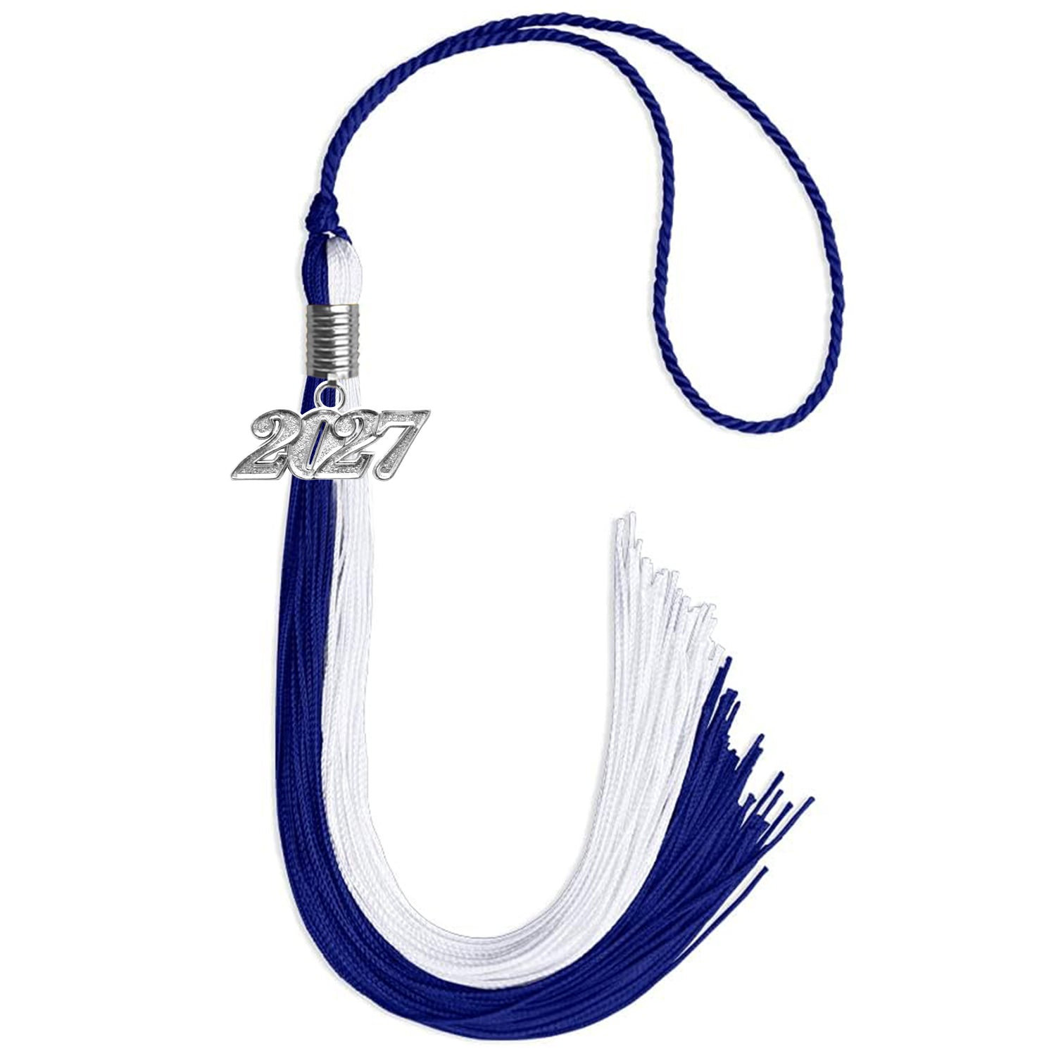 Royal Blue/White Graduation Tassel with Silver Bling Charm by Wholesale Grad Supply