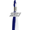Royal Blue/White Graduation Tassel with Silver Bling Charm by Wholesale Grad Supply