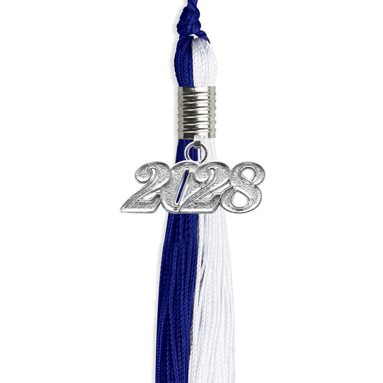Royal Blue/White Graduation Tassel with Silver Bling Charm by Wholesale Grad Supply