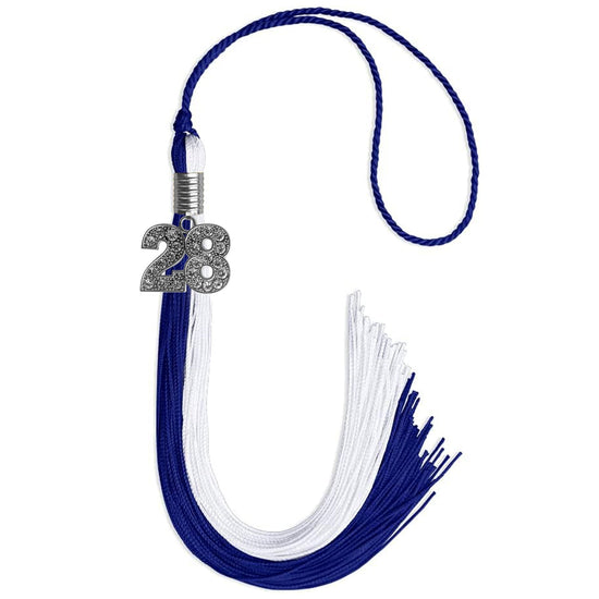 Royal Blue/White Graduation Tassel with Silver Bling Charm by Wholesale Grad Supply