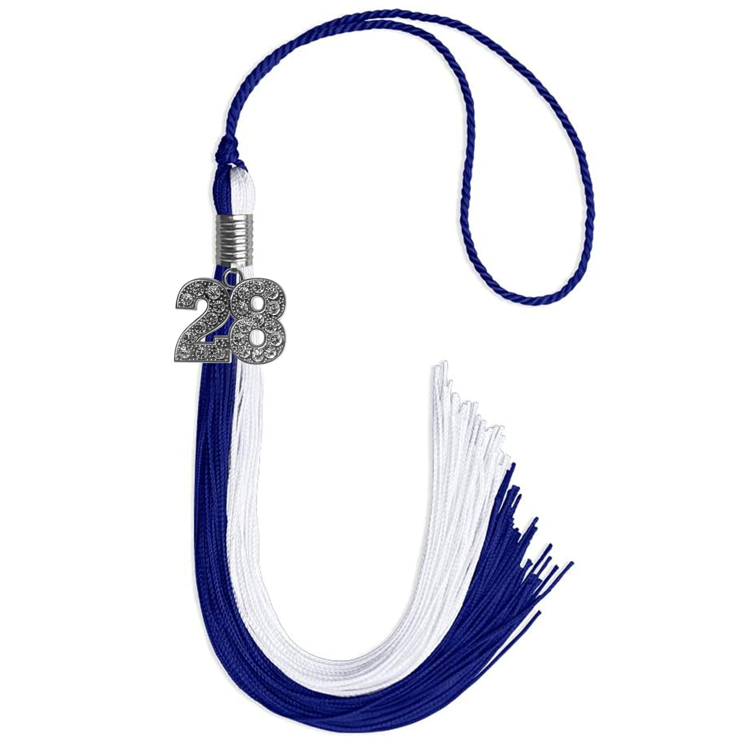 Royal Blue/White Graduation Tassel with Silver Bling Charm by Wholesale Grad Supply