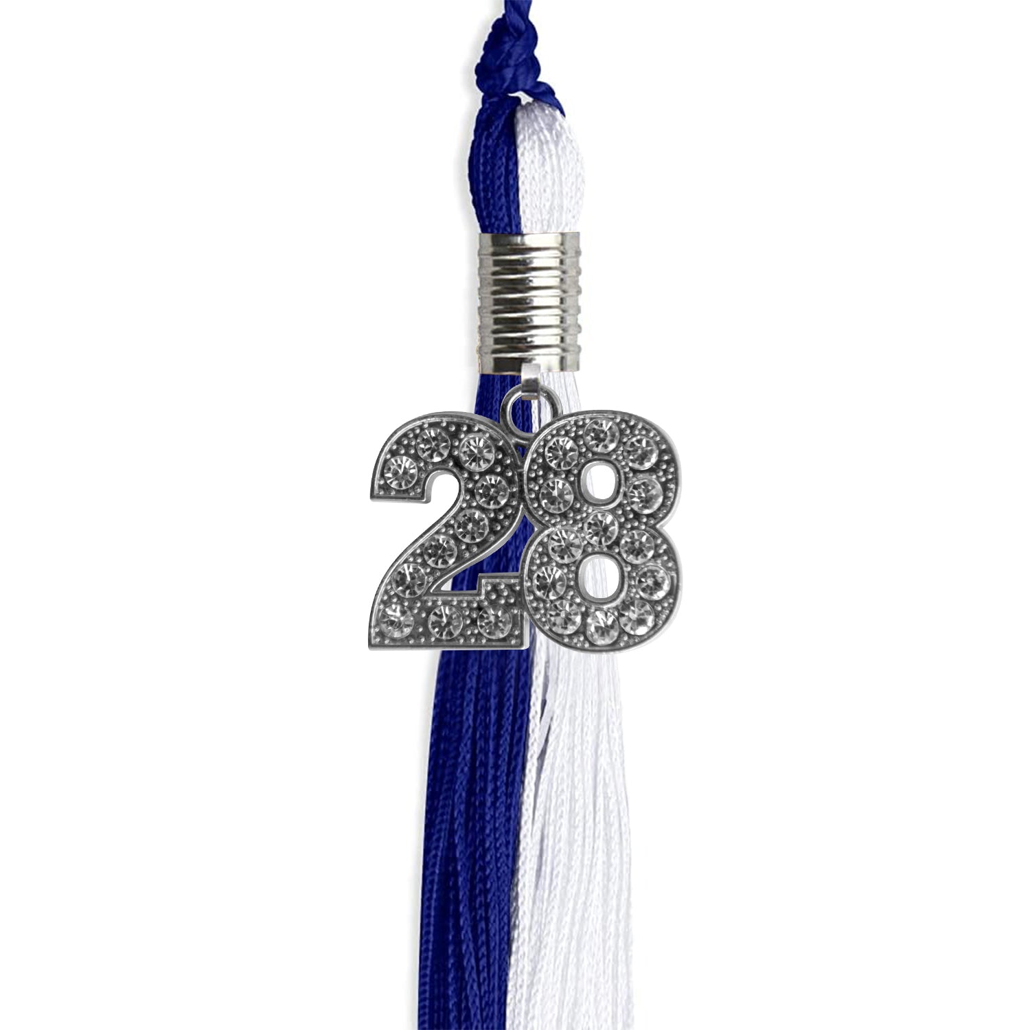 Royal Blue/White Graduation Tassel with Silver Bling Charm by Wholesale Grad Supply