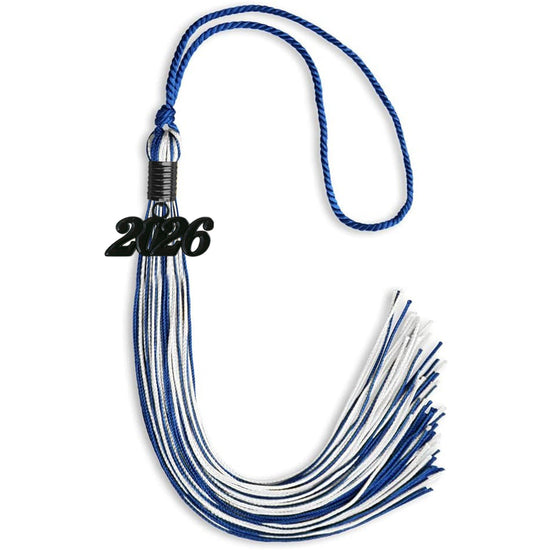Royal Blue/White Mixed Color Graduation Tassel with Black Bling Charm by Wholesale Grad Supply