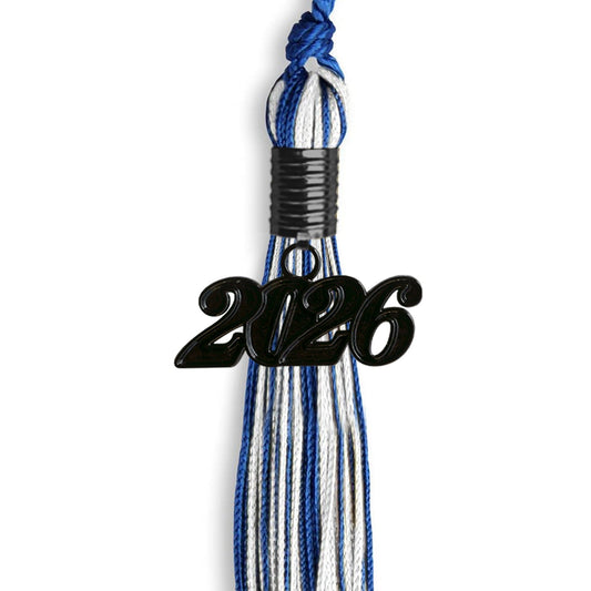 Royal Blue/White Mixed Color Graduation Tassel with Black Bling Charm by Wholesale Grad Supply