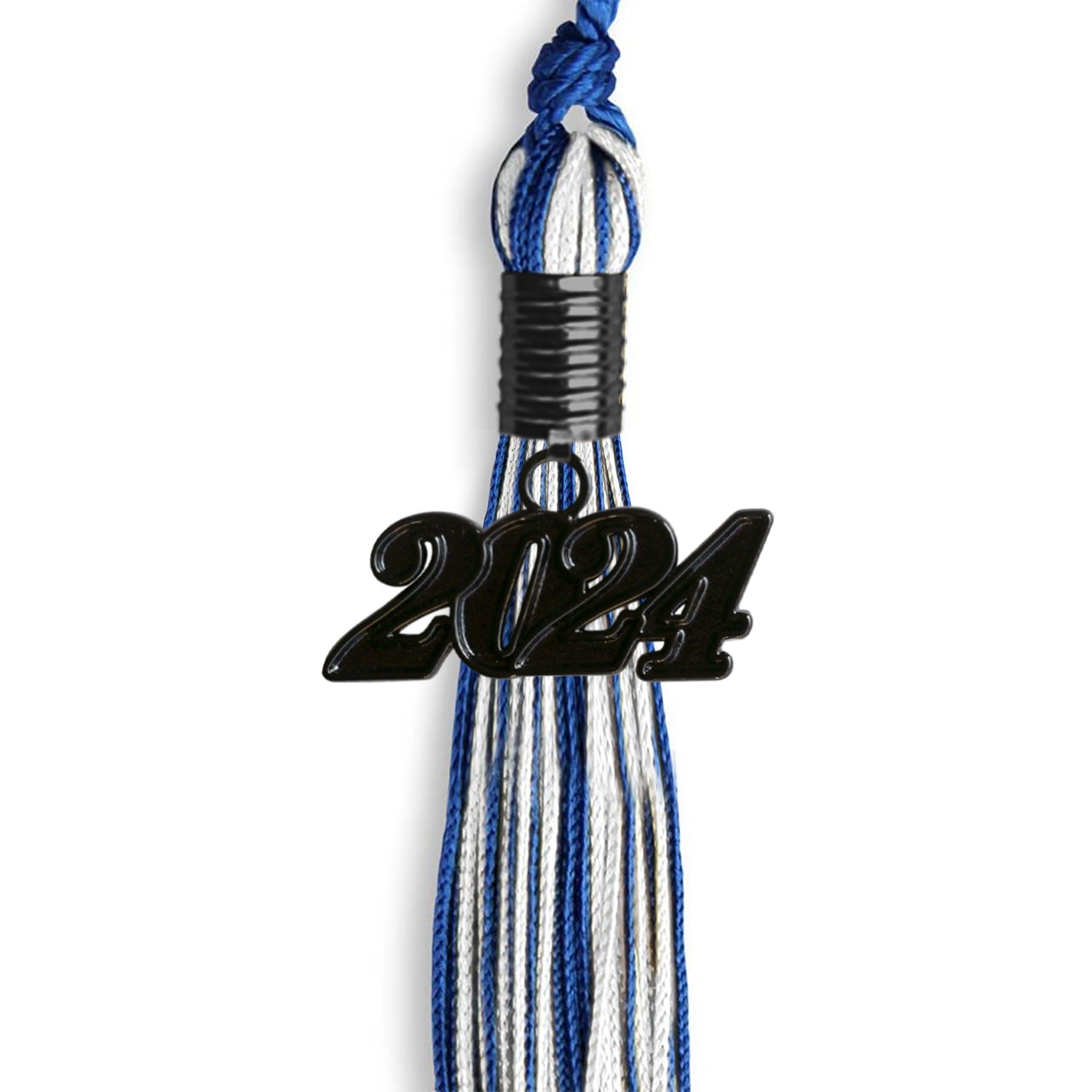 Royal Blue/White Mixed Color Graduation Tassel with Black Bling Charm by Wholesale Grad Supply