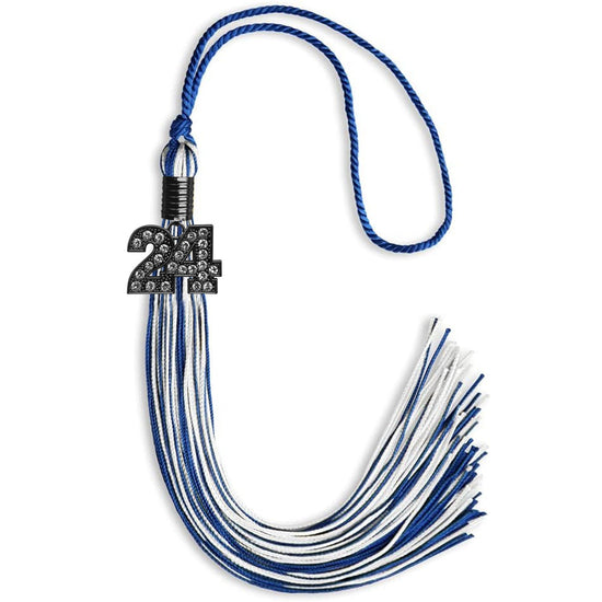 Royal Blue/White Mixed Color Graduation Tassel with Black Bling Charm by Wholesale Grad Supply