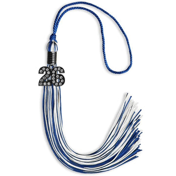 Royal Blue/White Mixed Color Graduation Tassel with Black Bling Charm by Wholesale Grad Supply