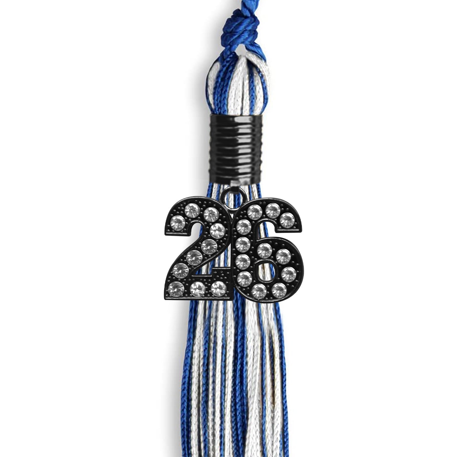 Royal Blue/White Mixed Color Graduation Tassel with Black Bling Charm by Wholesale Grad Supply