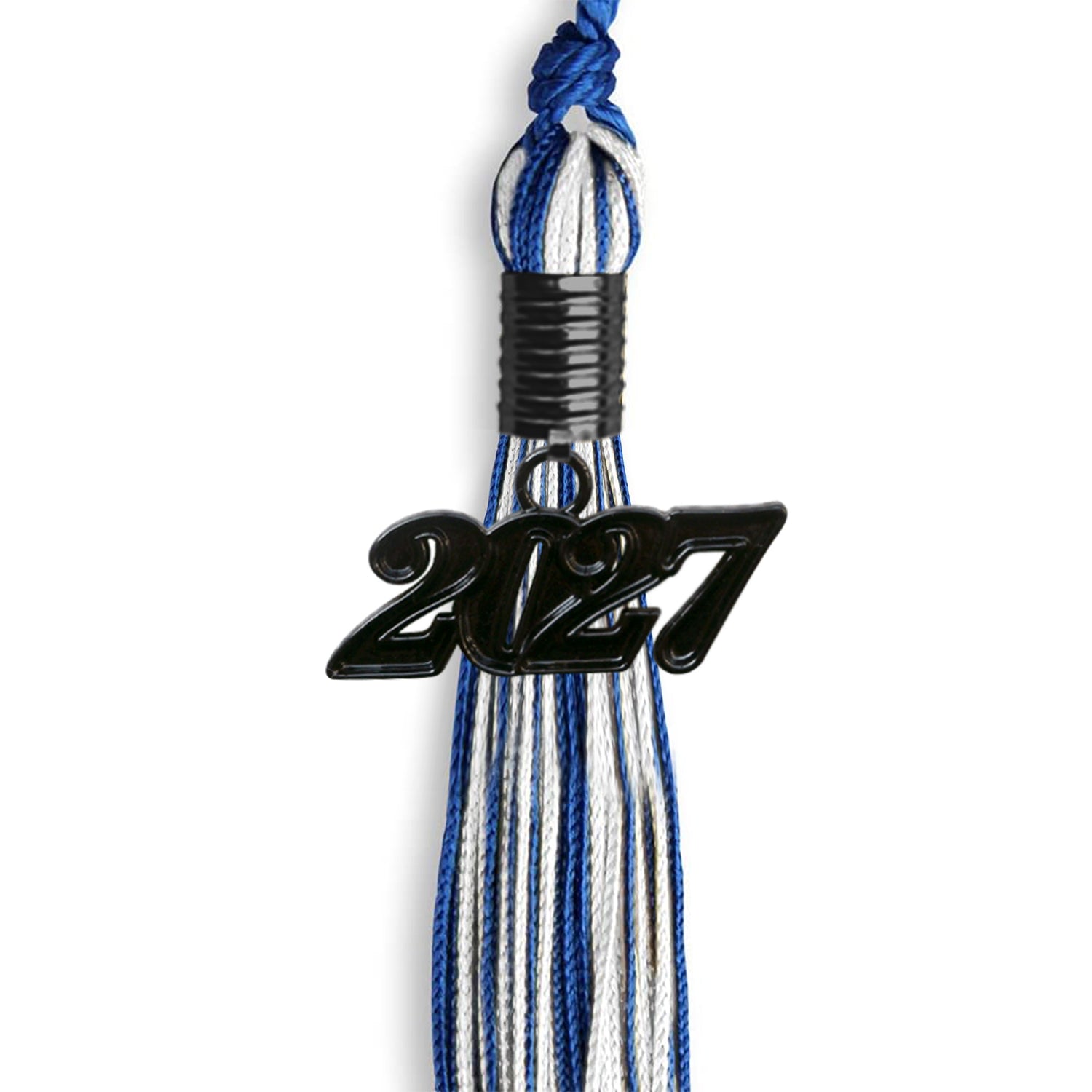 Royal Blue/White Mixed Color Graduation Tassel with Black Bling Charm by Wholesale Grad Supply