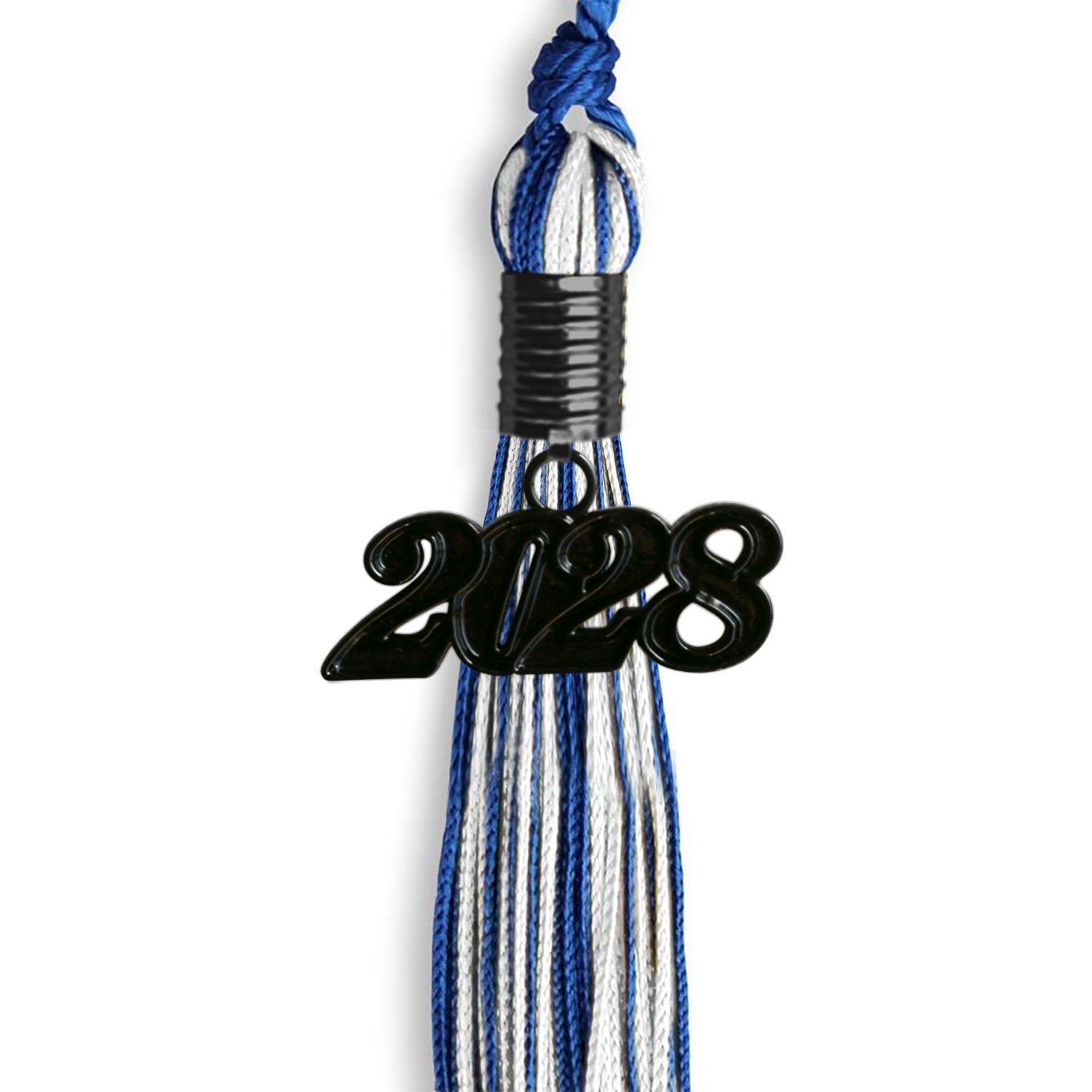 Royal Blue/White Mixed Color Graduation Tassel with Black Bling Charm by Wholesale Grad Supply