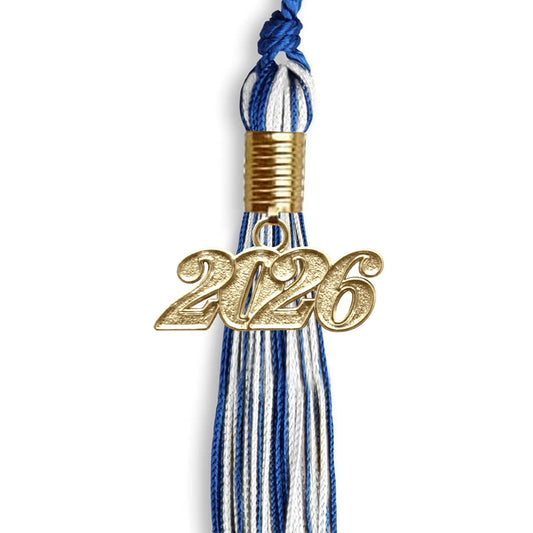 Royal Blue/White Mixed Color Graduation Tassel with Gold Bling Charm by Wholesale Grad Supply