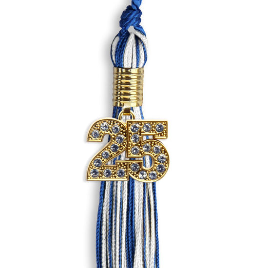 Royal Blue/White Mixed Color Graduation Tassel with Gold Bling Charm by Wholesale Grad Supply