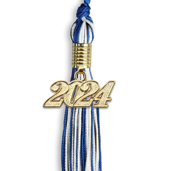 Royal Blue/White Mixed Color Graduation Tassel with Gold Bling Charm by Wholesale Grad Supply