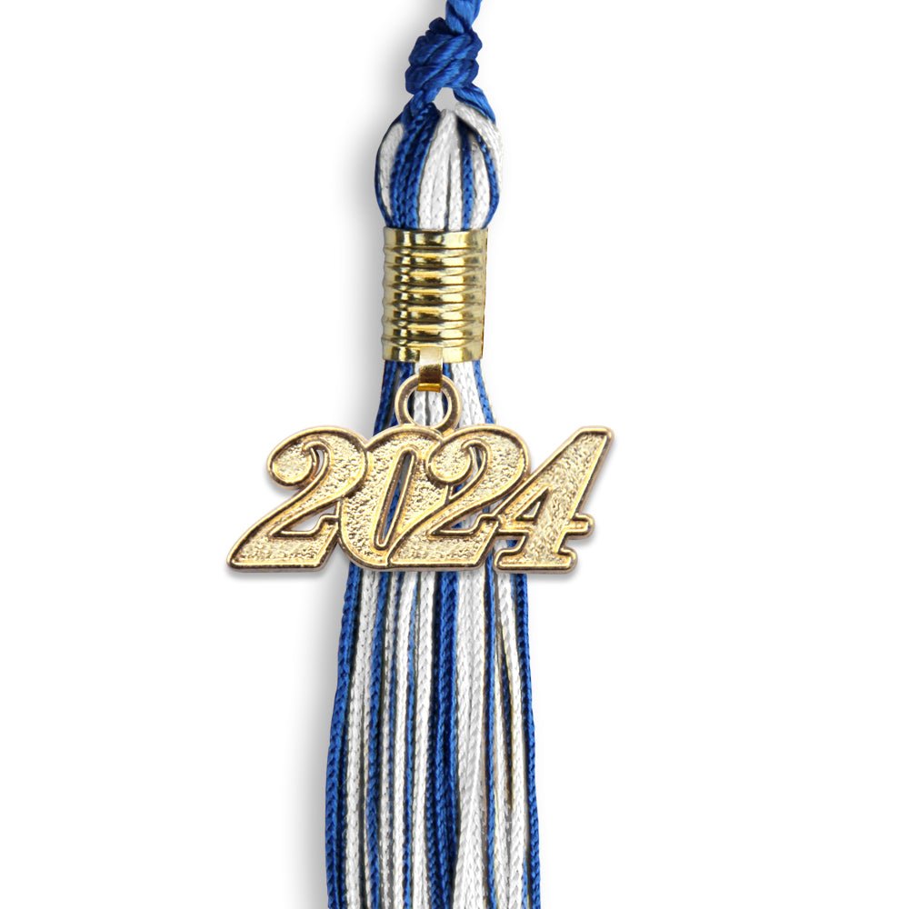 Royal Blue/White Mixed Color Graduation Tassel with Gold Bling Charm by Wholesale Grad Supply