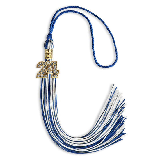 Royal Blue/White Mixed Color Graduation Tassel with Gold Bling Charm by Wholesale Grad Supply