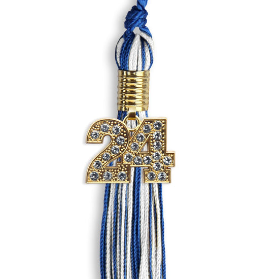 Royal Blue/White Mixed Color Graduation Tassel with Gold Bling Charm by Wholesale Grad Supply
