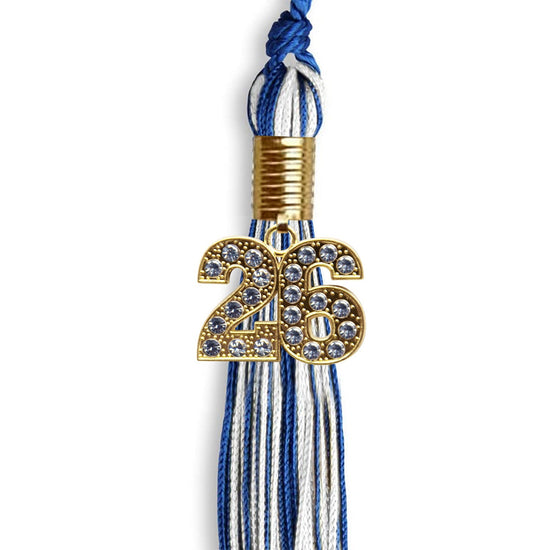 Royal Blue/White Mixed Color Graduation Tassel with Gold Bling Charm by Wholesale Grad Supply