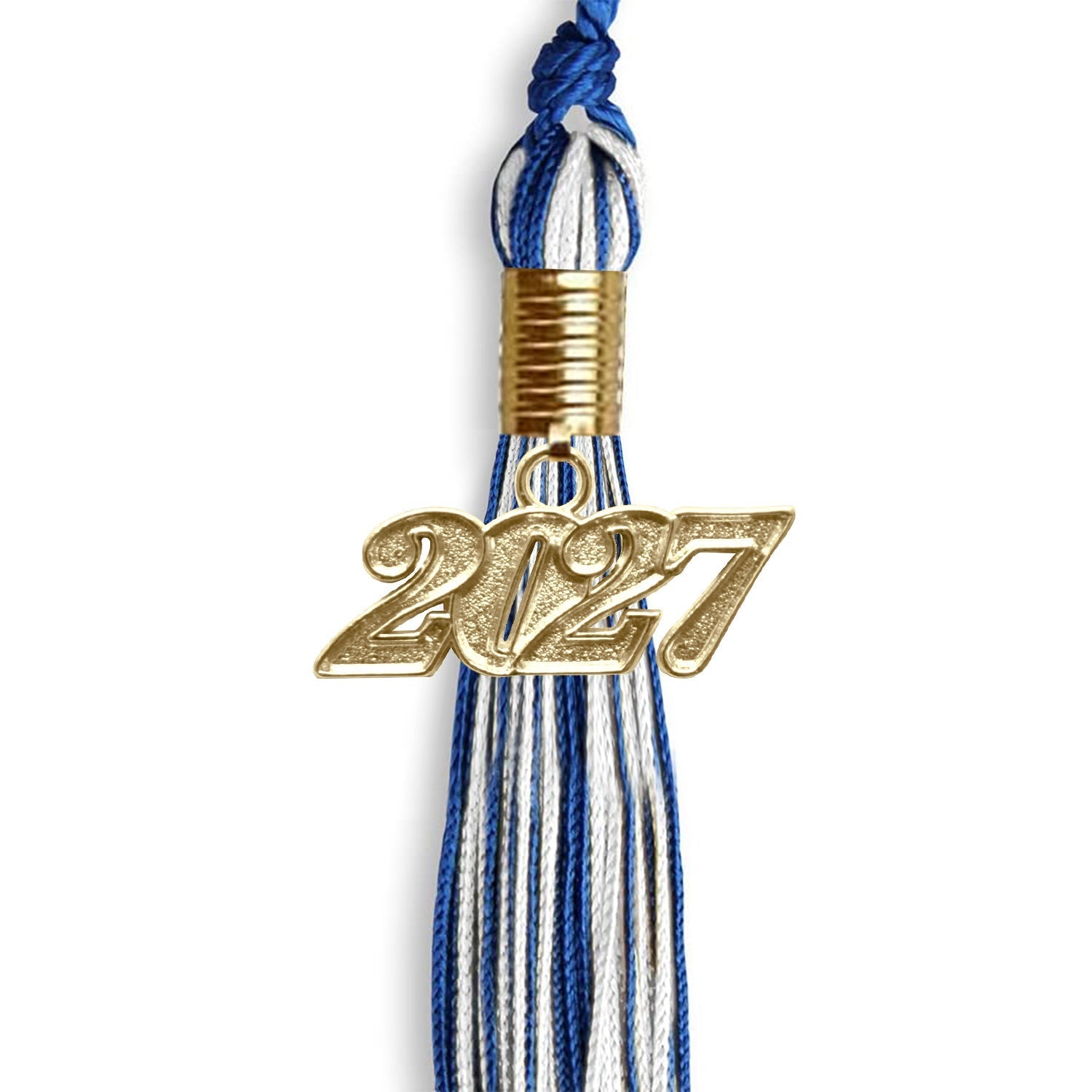 Royal Blue/White Mixed Color Graduation Tassel with Gold Bling Charm by Wholesale Grad Supply