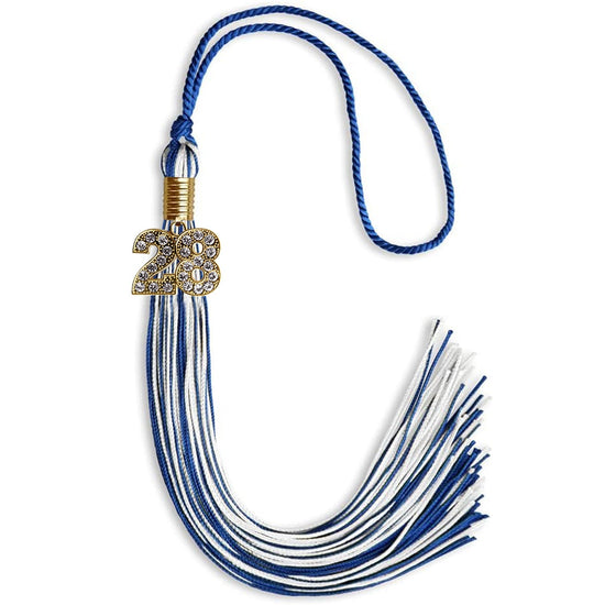 Royal Blue/White Mixed Color Graduation Tassel with Gold Bling Charm by Wholesale Grad Supply