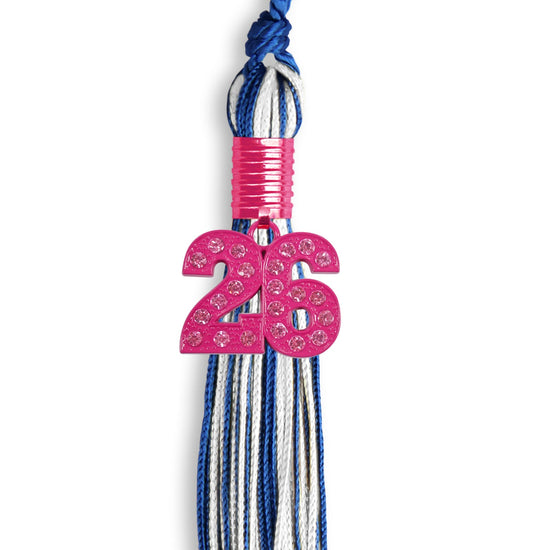 Royal Blue/White Mixed Color Graduation Tassel with Pink Bling Charm by Wholesale Grad Supply